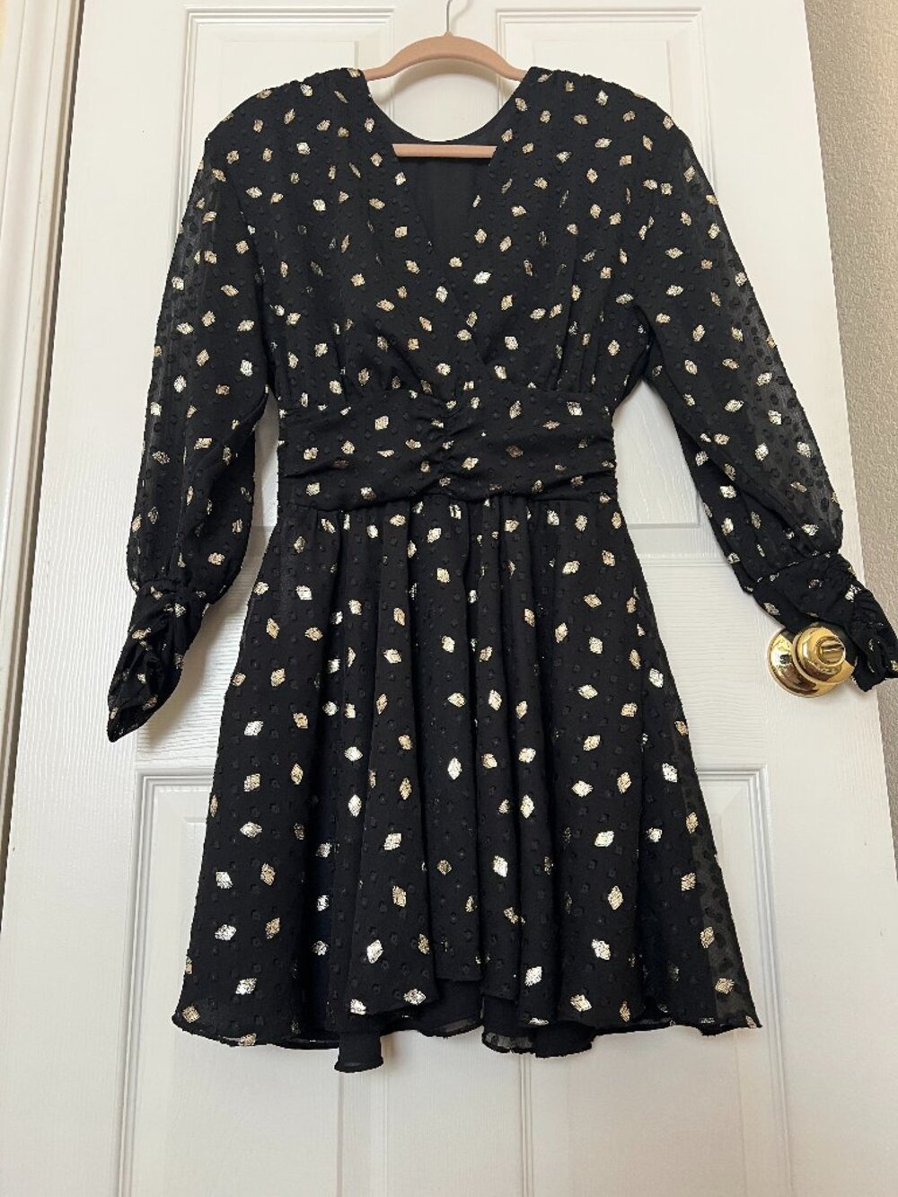 MISA Los Angeles XS Black with Gold Metallic Shimmer Dress
